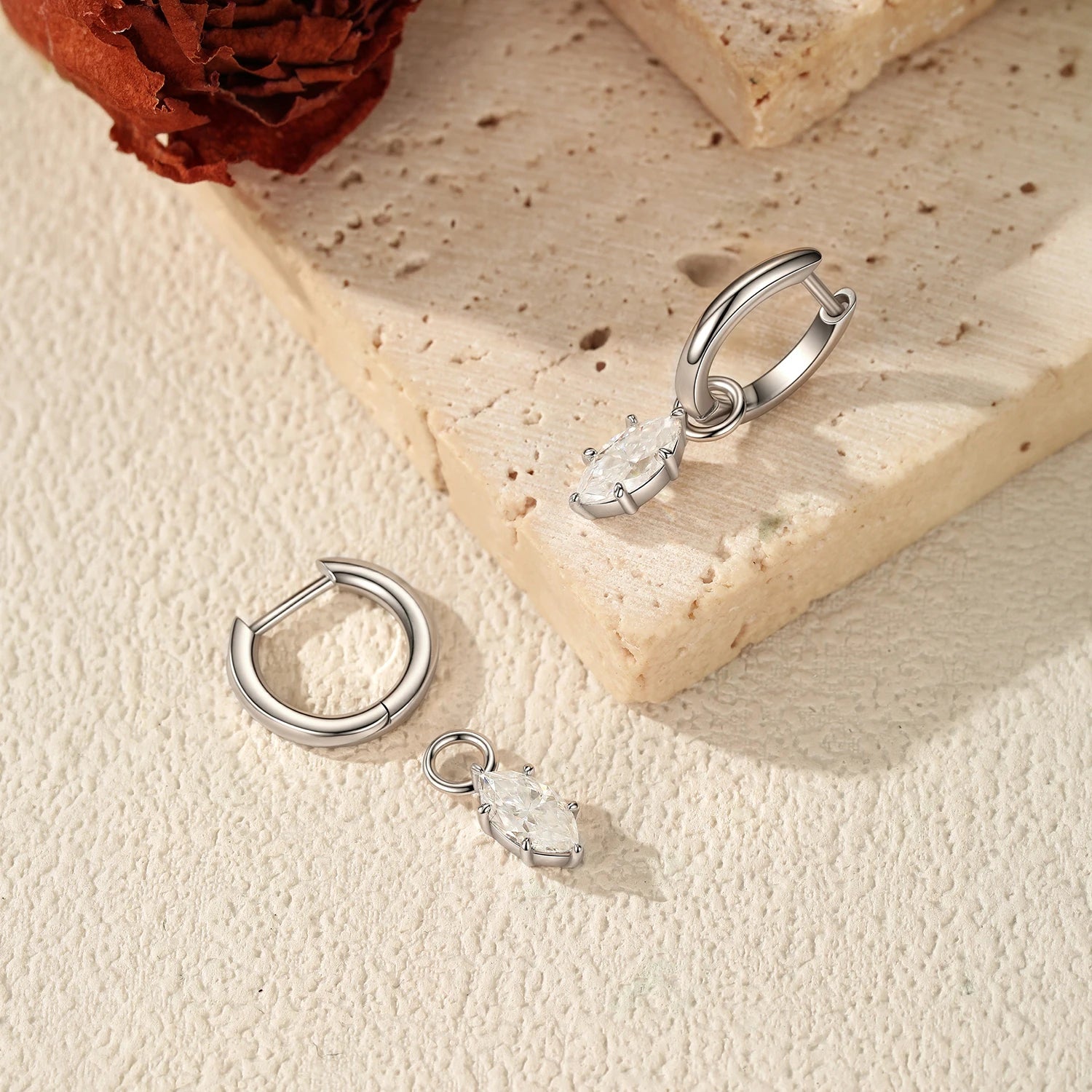 1CT Marquise Cut Moissanite 925 Sterling Sliver Charming Lab Diamond Swing Hoop Earrings For Women Dating Fine Jewelry