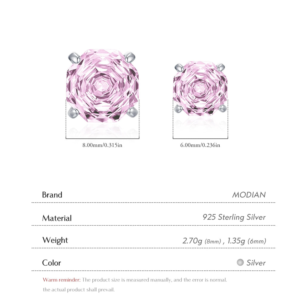925 Sterling Silver Romantic Pink Rose Cut Sparkling Cubic Zirconia Stud Earrings For Women Party Trendy Jewelry