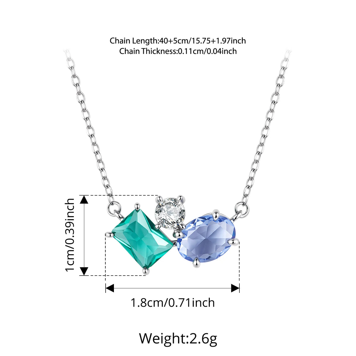 925 Sterling Silver Necklace Blue Green Stone  White Gold Zirconia Pendant Adjustable Chain for Women Fine Jewelry Gift
