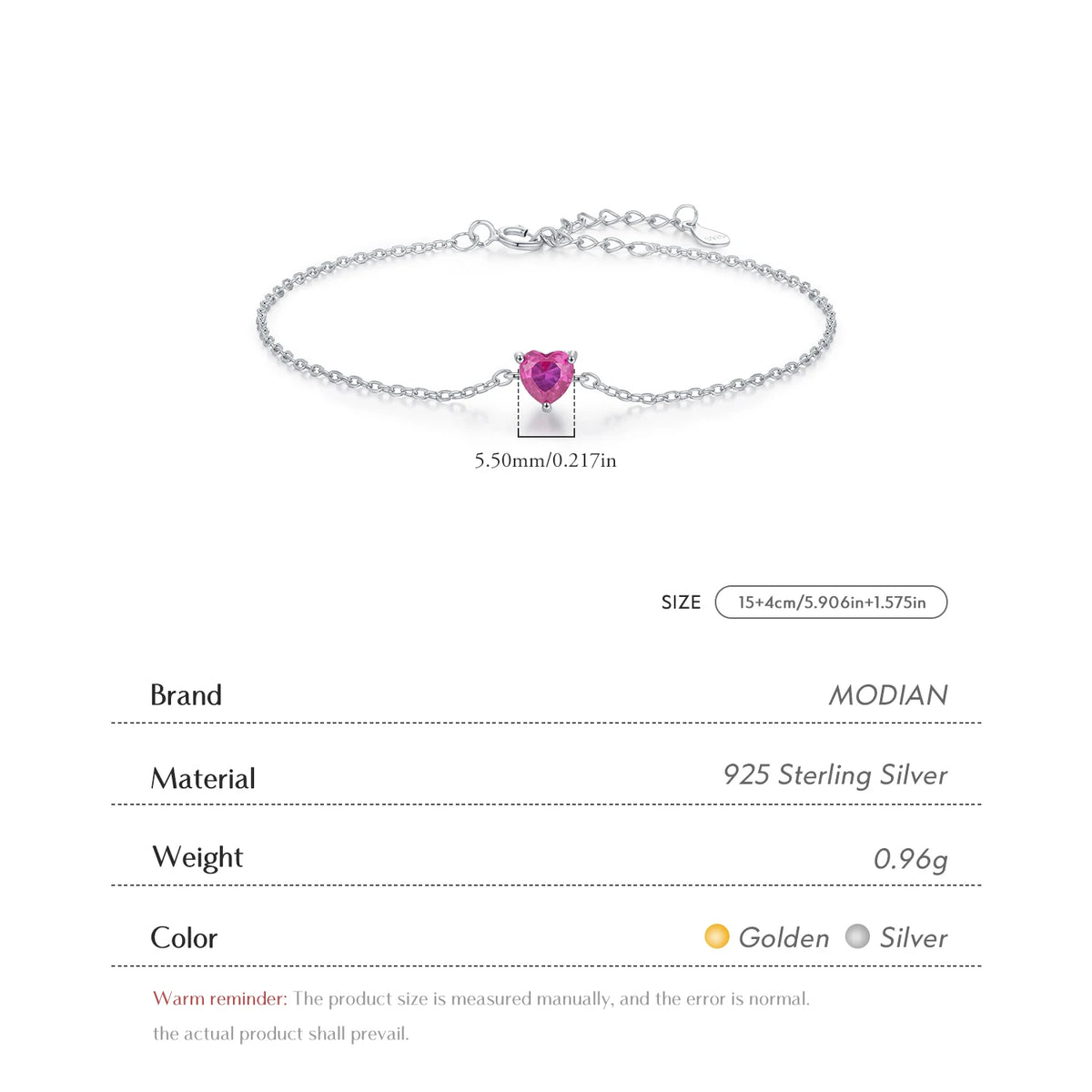 925 Sterling Silver Romantic Rose Red Zirconia Heart  Bracelet Elegant Simple Link Chain For Women Fine Jewelry Gifts