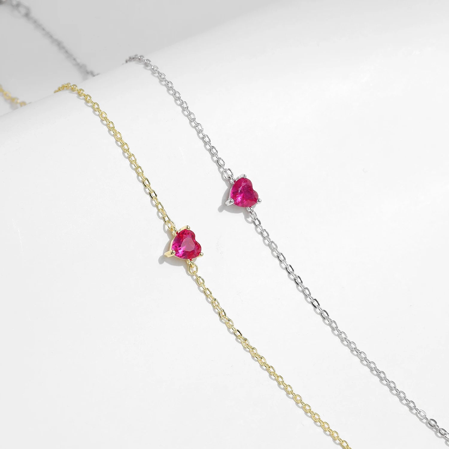 925 Sterling Silver Romantic Rose Red Zirconia Heart  Bracelet Elegant Simple Link Chain For Women Fine Jewelry Gifts