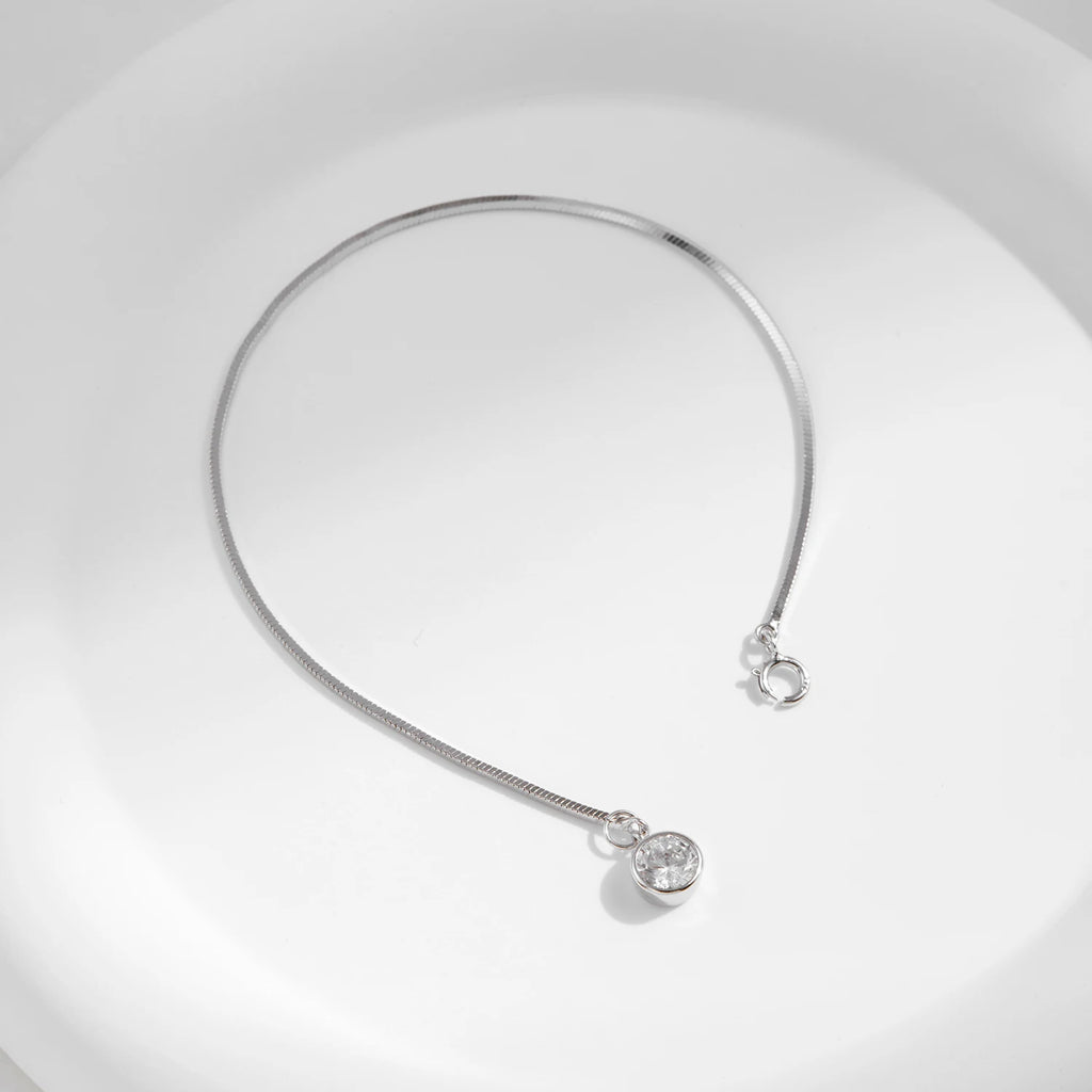 925 Sterling Silver Snake Chain Bracelet White Gold Sparkling Round CZ Charm Dainty Chain Bracelet for Women Jewelry