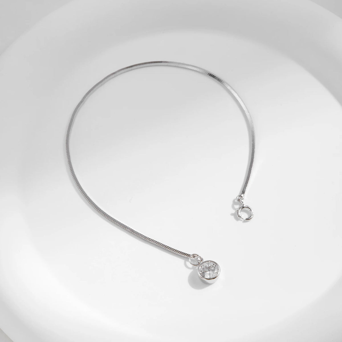 925 Sterling Silver Snake Chain Bracelet White Gold Sparkling Round CZ Charm Dainty Chain Bracelet for Women Jewelry