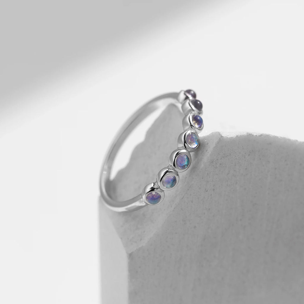 925 Sterling Silver Exquisite Round Moonstone Ring Stackable Crystal Ring For Women Birthday Gift Fine Jewelry