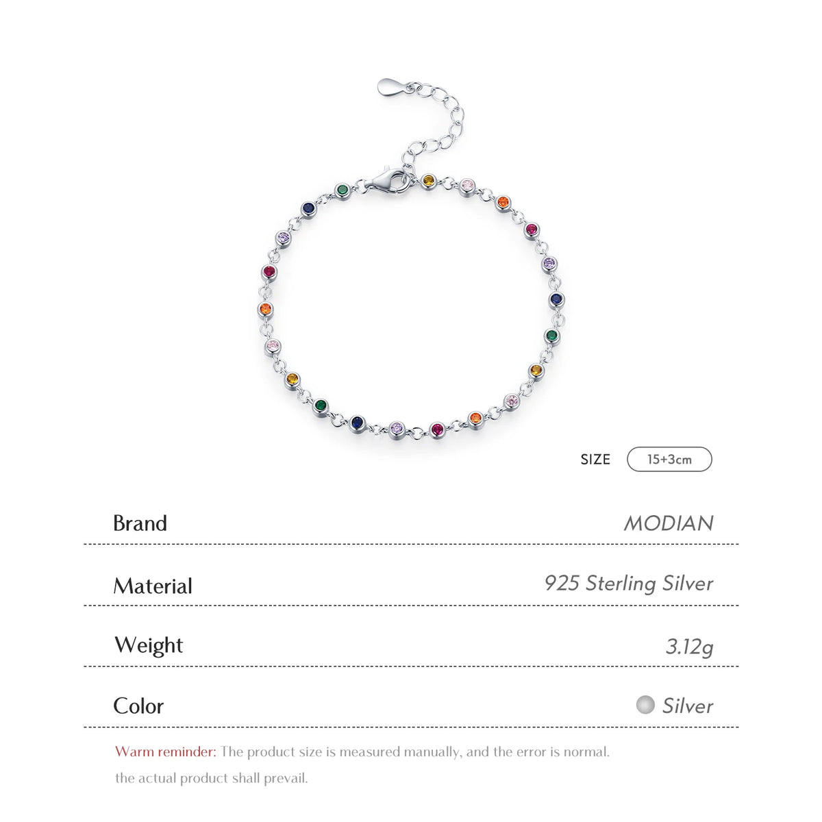 Bohemia Style Charm Chain Bracelet For Women Real 925 Sterling Silver Rainbow Color CZ Female Fashion Jewelry Accessory