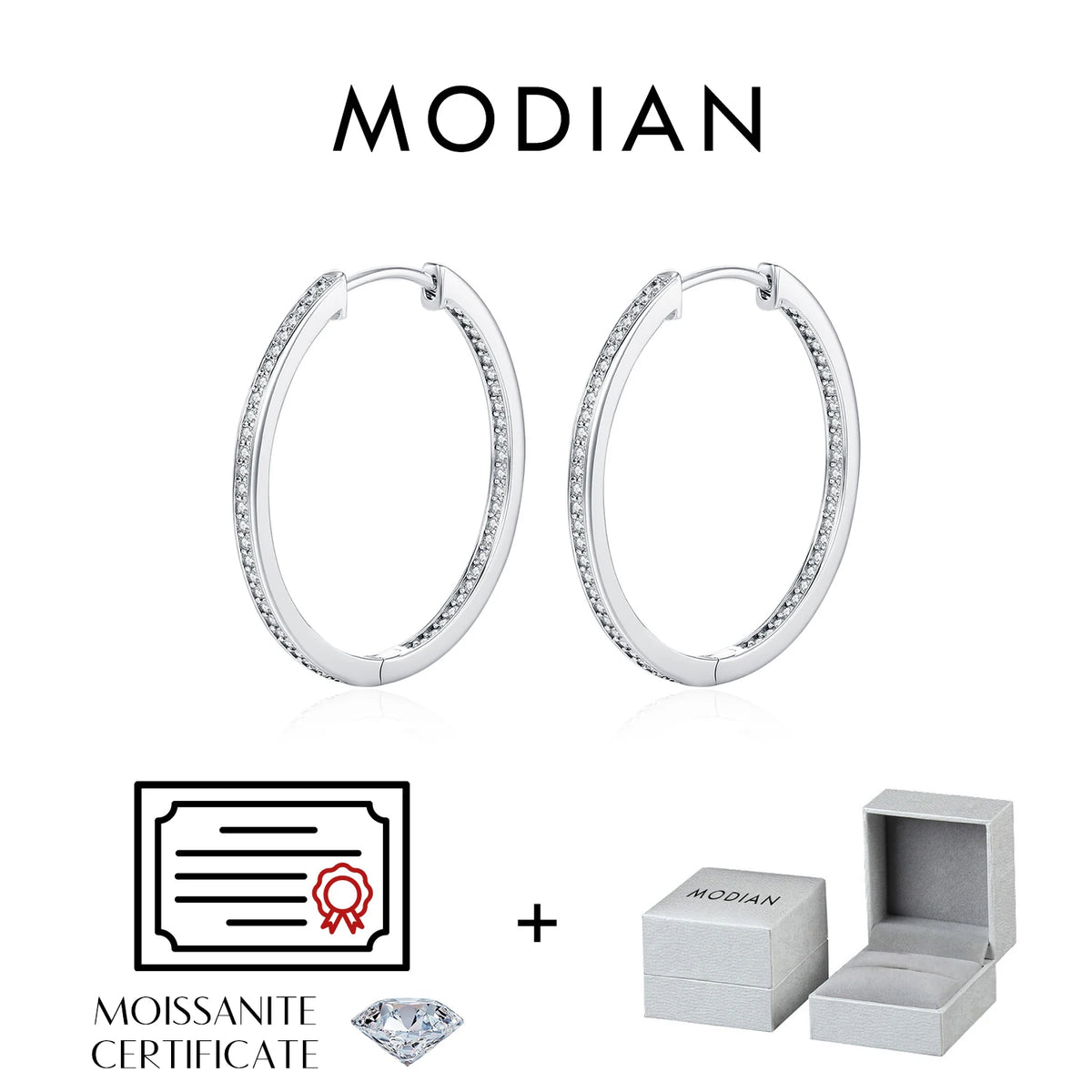 D Color Moissanite Earring 925 Sterling Sliver White Gold Plated Big Hoop Earring for Women Wedding Party Jewelry