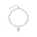 Exquisite Cross CZ Bracelet 925 Sterling Silver Stackable Double Layer Link Chain Beads Bracelets For Women Fine Jewelry