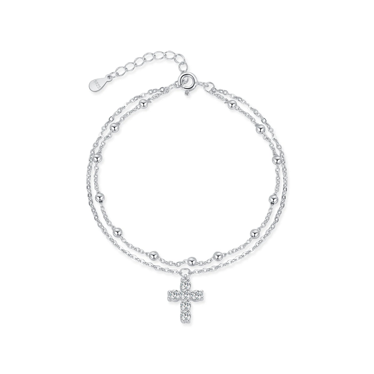 Exquisite Cross CZ Bracelet 925 Sterling Silver Stackable Double Layer Link Chain Beads Bracelets For Women Fine Jewelry