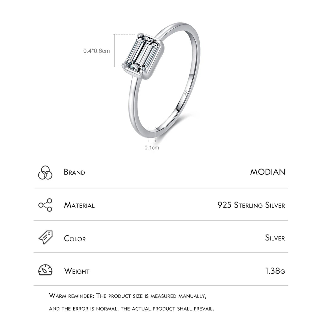 925 Sterling Silver Emerald Cut Rectangle CZ Ring Exquisite Simple Anniversary Gifts For Women Fine Wedding Jewelry