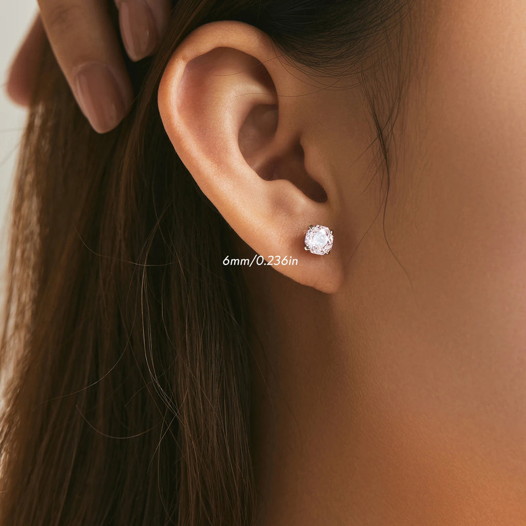 925 Sterling Silver Romantic Pink Rose Cut Sparkling Cubic Zirconia Stud Earrings For Women Party Trendy Jewelry