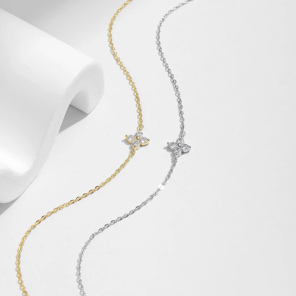 925 Sterling Silver Stackable Four Leaf Clover CZ Bracelet For White Gold Plated Link Chain Women Party Fine Jewelry