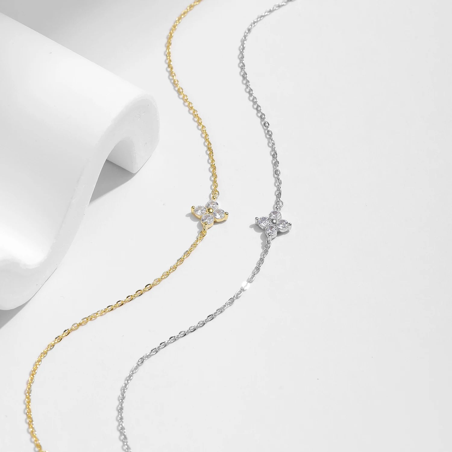 925 Sterling Silver Stackable Four Leaf Clover CZ Bracelet For White Gold Plated Link Chain Women Party Fine Jewelry