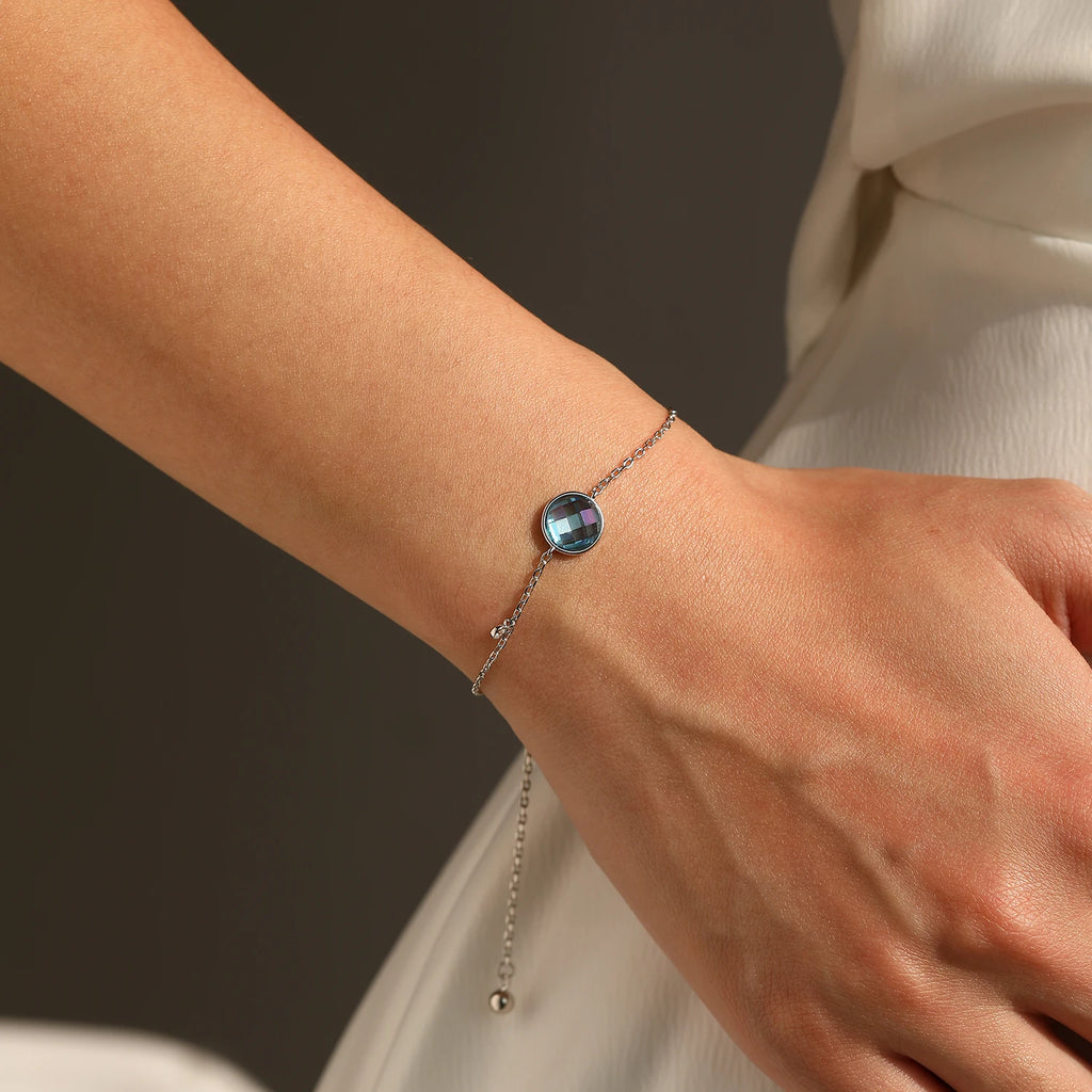 925 Sterling Silver Simple Round Blue Cubic Zirconia Bracelets Long-termism Daily Trendy Bracelets For Women Fine Jewelry