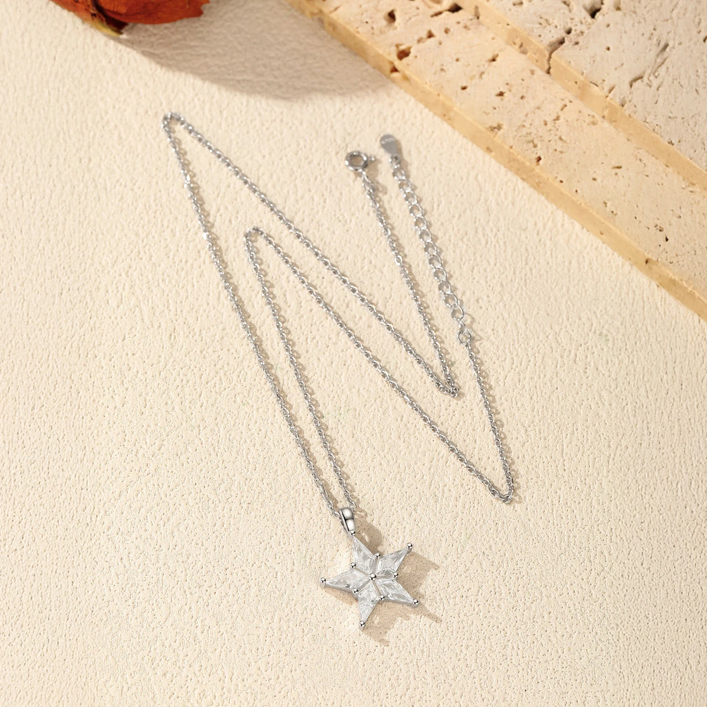 925 Sterling Silver Delicate Shinning Stars Necklace Clear Zirconia Stackable Pendant Necklaces For Women Fine Jewelry