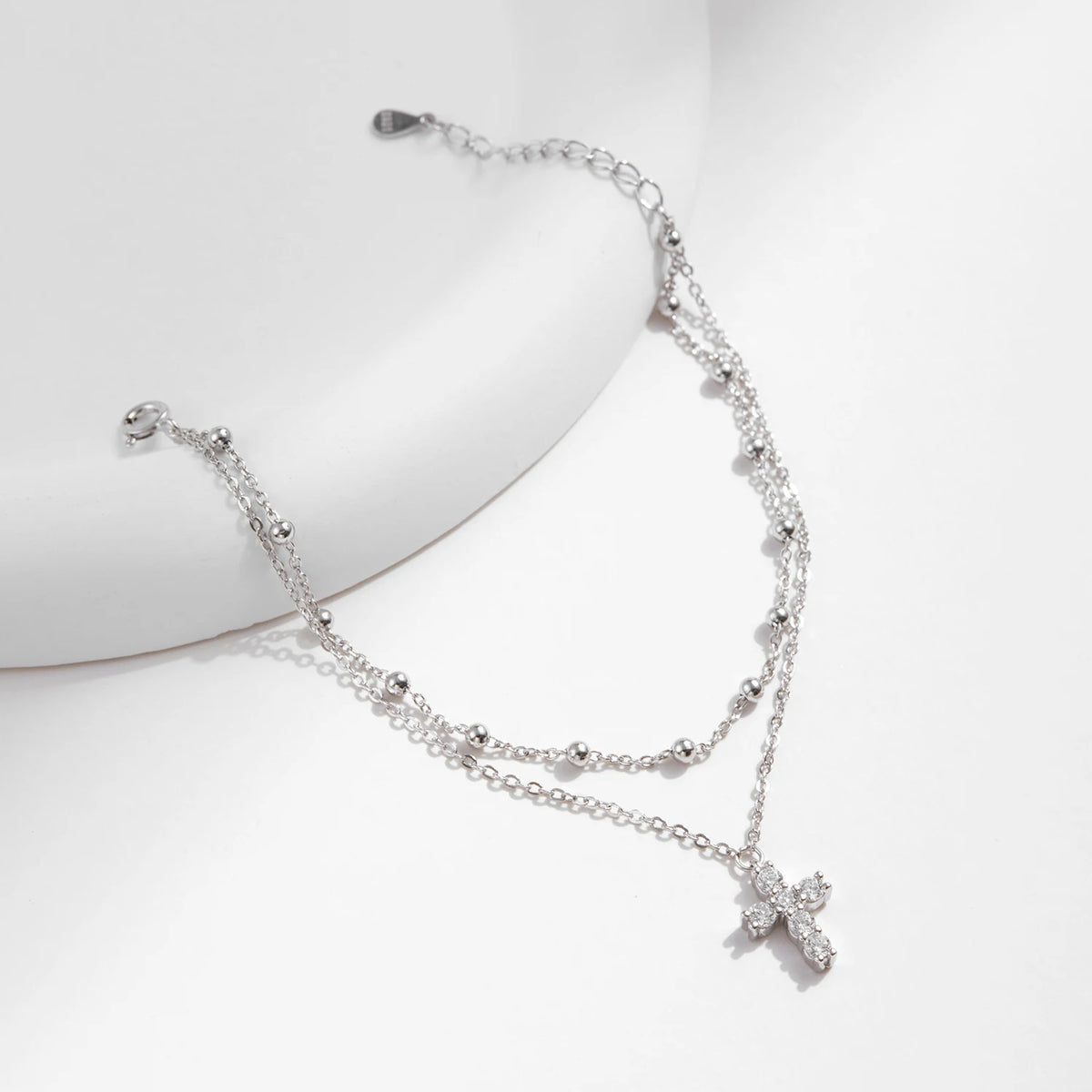 Exquisite Cross CZ Bracelet 925 Sterling Silver Stackable Double Layer Link Chain Beads Bracelets For Women Fine Jewelry