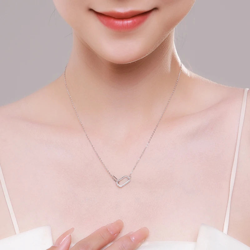 Romantic Lock Design Sparkling Clear CZ Necklace 925 Sterling Silver Chain Necklace For Women Fine Jewelry Wedding Gift