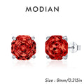 925 Sterling Silver Delicate Unisex Octagon Ear Stud Red Rose Cut Red CZ Stud Earrings For Women Fine Jewelry