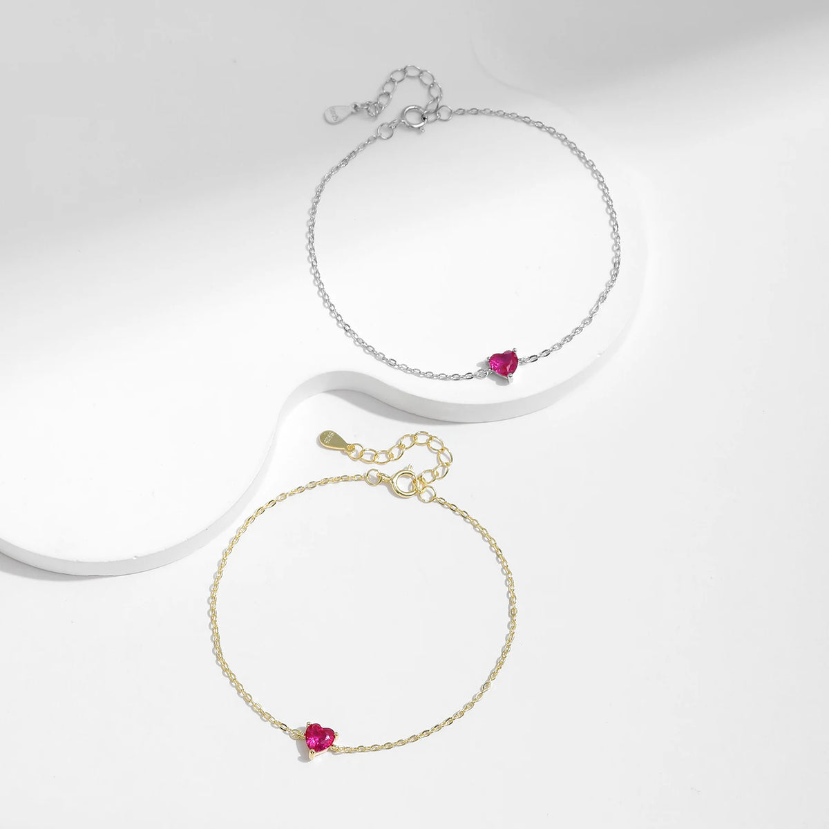 925 Sterling Silver Romantic Rose Red Zirconia Heart  Bracelet Elegant Simple Link Chain For Women Fine Jewelry Gifts