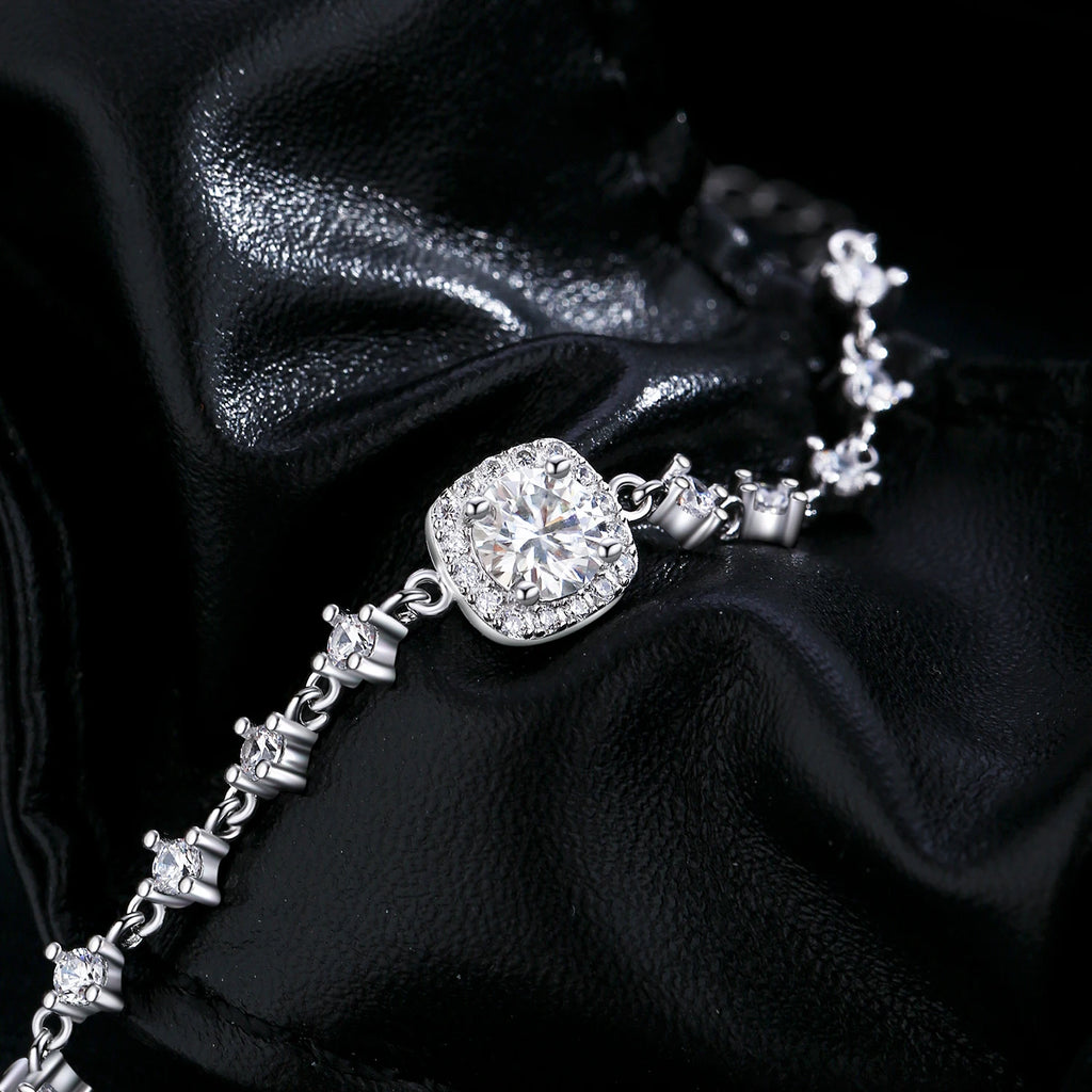 0.8CT D Color Moissanite Luxury Bracelet 925 Sterling Silver Halo Bracelet For Women Bridal Wedding Statement Jewelry